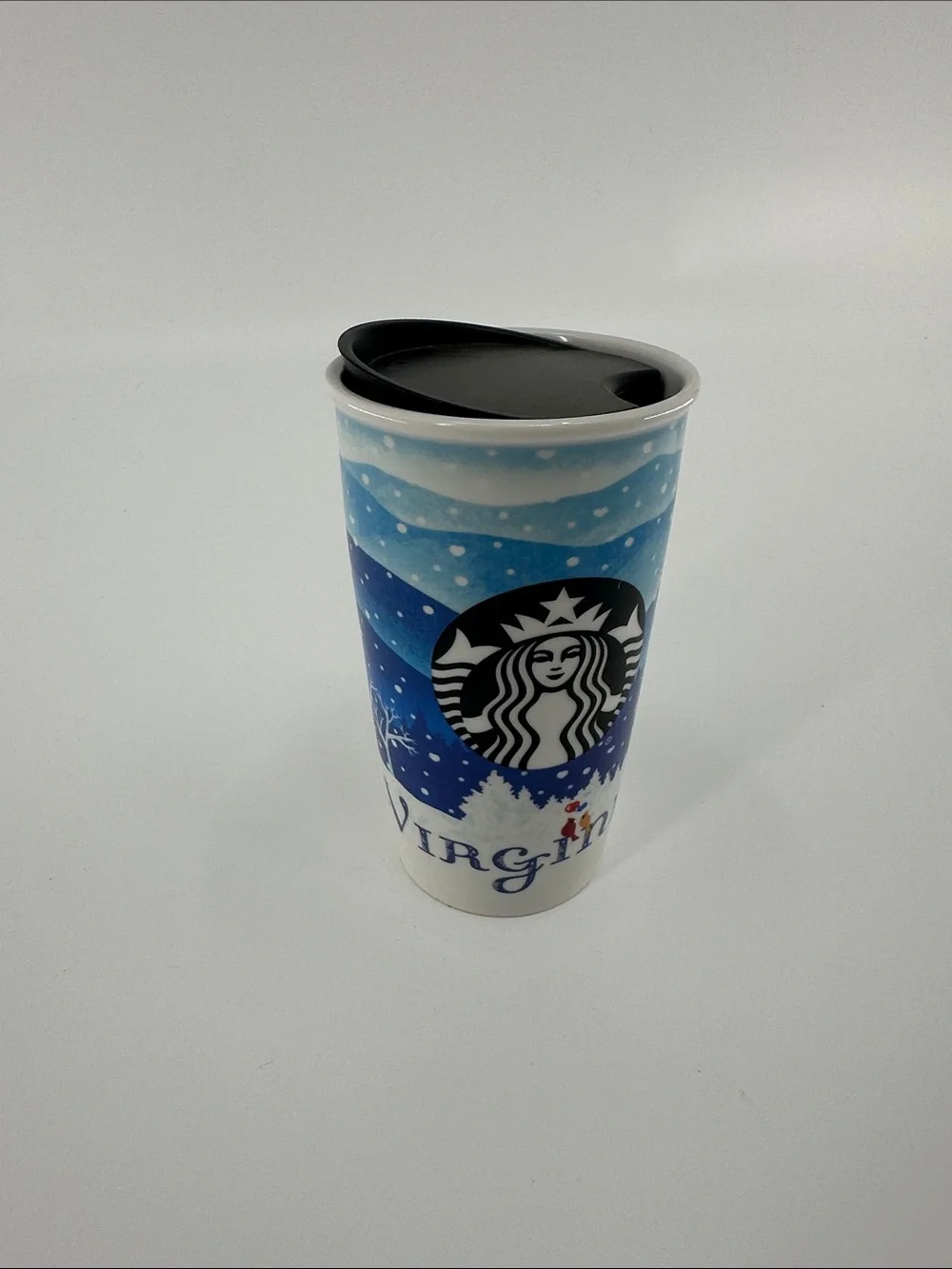 Starbucks Blue and White Winter Travel Tumbler with Black Lid - Virgina
